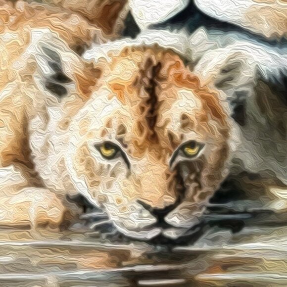 8x10 Lion Watercolor Gorgeous Oil Painting Print Animal Resting - Picture 3 of 5